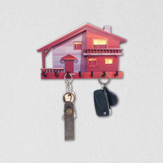Dekoratif Kırmızı Müstakil Ev Temalı Anahtar Askısı Dekor