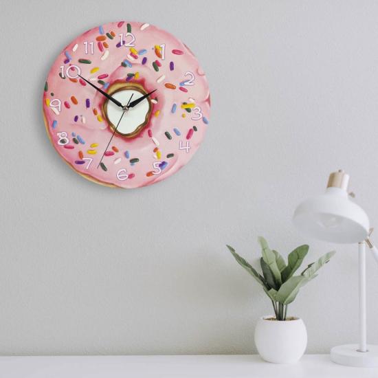 Dekoratif Pembe Donut Yuvarlak Ahşap Duvar Saati