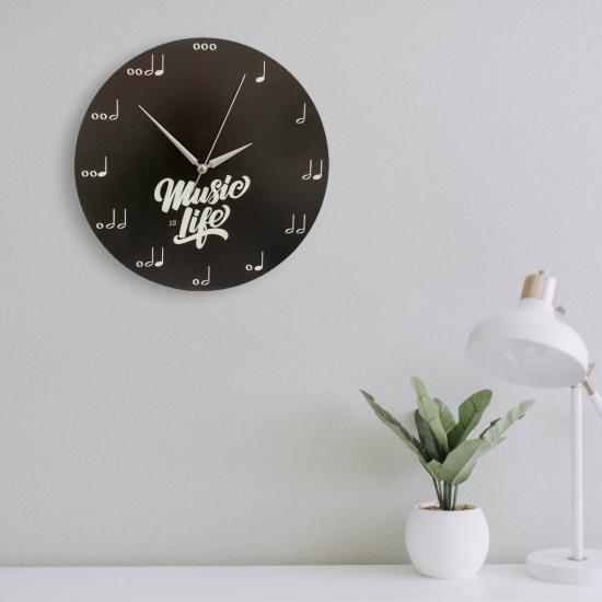 Dekoratif Siyah Müzik Notaları Tema Yuvarlak Duvar Saati