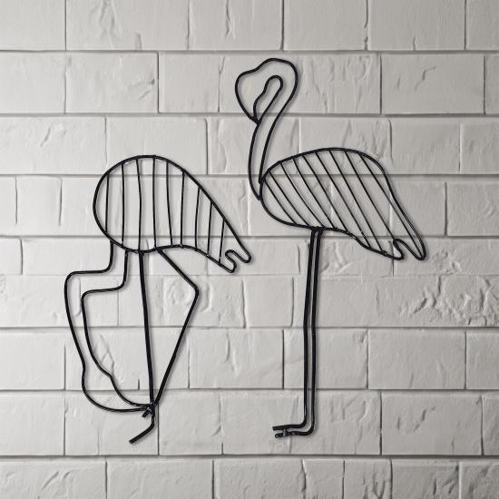 El Yapımı Metal İkili Flamingo Duvar Dekor
