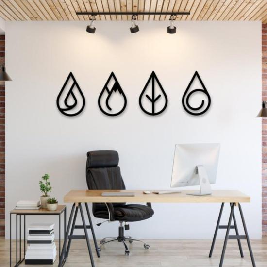Dört Element Temalı Modern Ahşap Duvar Tablo