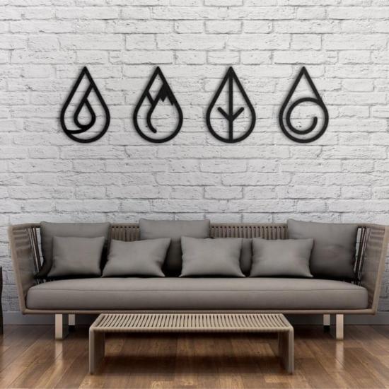 Dört Element Temalı Modern Ahşap Duvar Tablo