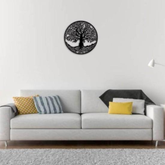 Hayat Ağacı Desenli Büyük Boy Ahşap Duvar Tablosu Ev Dekor