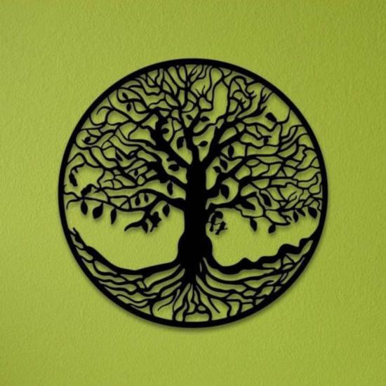 Hayat Ağacı Desenli Büyük Boy Ahşap Duvar Tablosu Ev Dekor