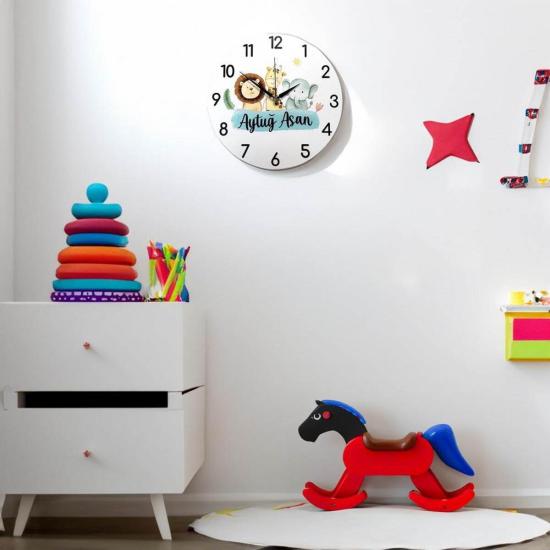 Sevimli Hayvan Figürlü İsme Özel Çocuk Odası Saati