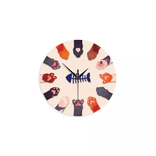 Sevimli Kedi Patileri 30 cm Ahşap Duvar Saati