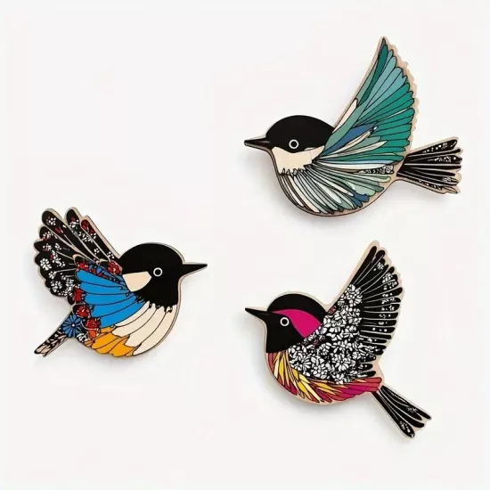 Üçlü Ahşap Canlı Renk Kuş Serçe Duvar Dekoru 