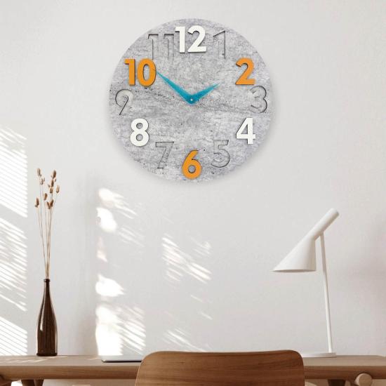 Modern Yuvarlak Gri Desen Turuncu Beyaz 40 Cm Duvar Saati