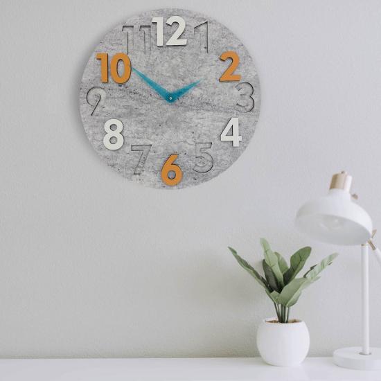 Modern Yuvarlak Gri Desen Turuncu Beyaz 40 Cm Duvar Saati