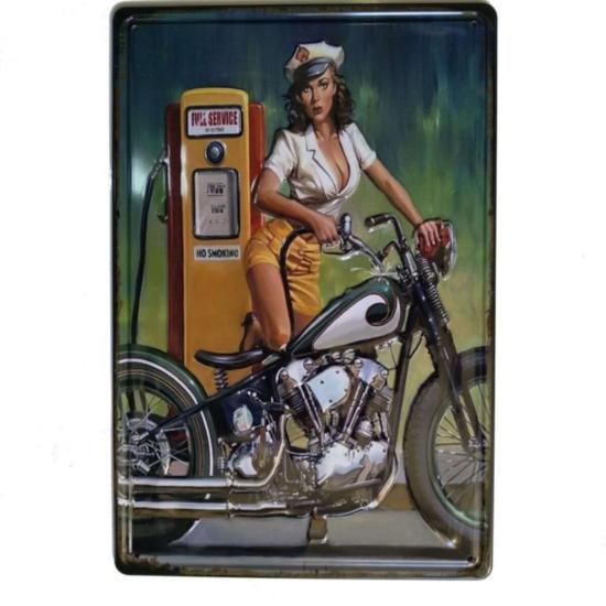 CajuArt Motorcu Kız Temalı 20x30 Metal Plaka Tablo