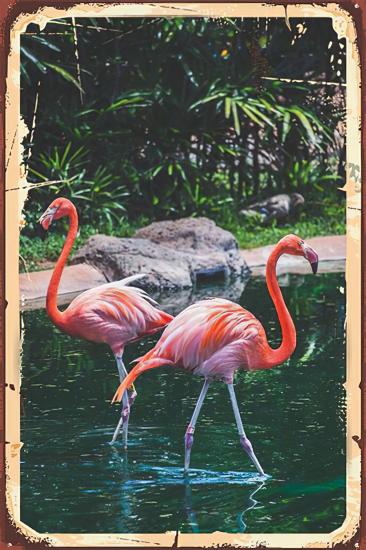 Retro Ahşap Plaka Flamingolar 20x30 cm