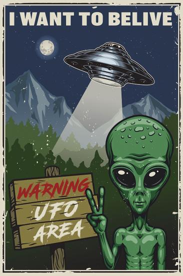 Retro Ahşap Plaka UFO Area 20x30 cm