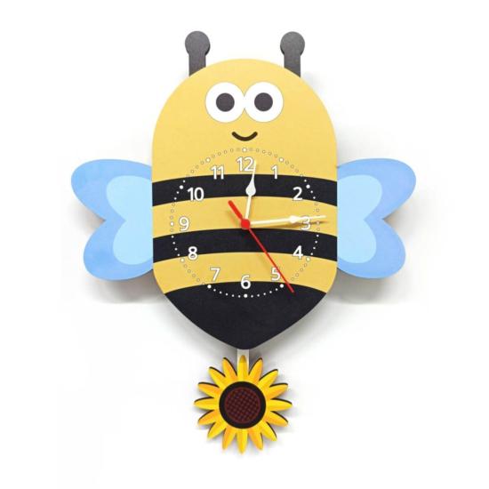 Sallanan Sarkaçlı Ahşap Arı Çiçek Çocuk Odası Duvar Saati