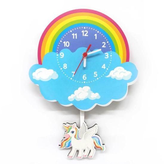 Sallanan Sarkaçlı Ahşap Unicorn Çocuk Odası Duvar Saati