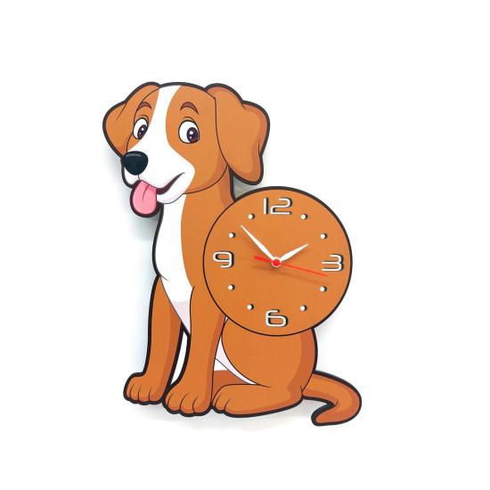 Sevimli Kahverengi Köpek Çocuk Odası Duvar Saati Dekor