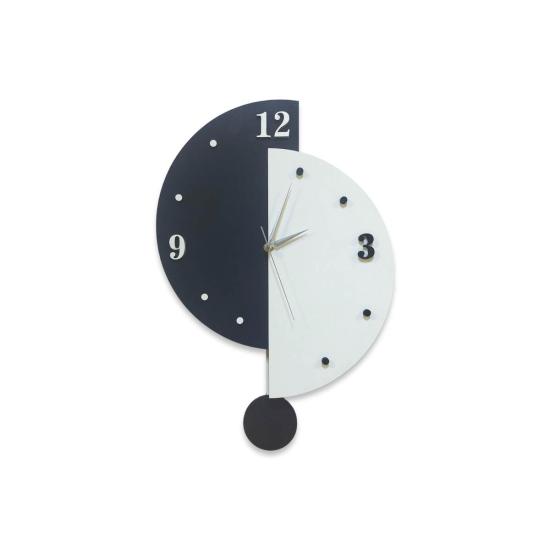 Siyah Beyaz Asimetrik Modern Sallanan Sarkaçlı Duvar Saati
