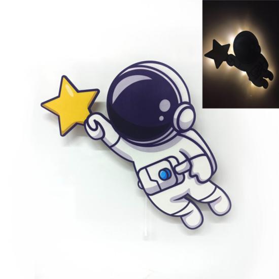Yıldız Astronot Ahşap Işıklı Çocuk Odası Duvar Tablosu