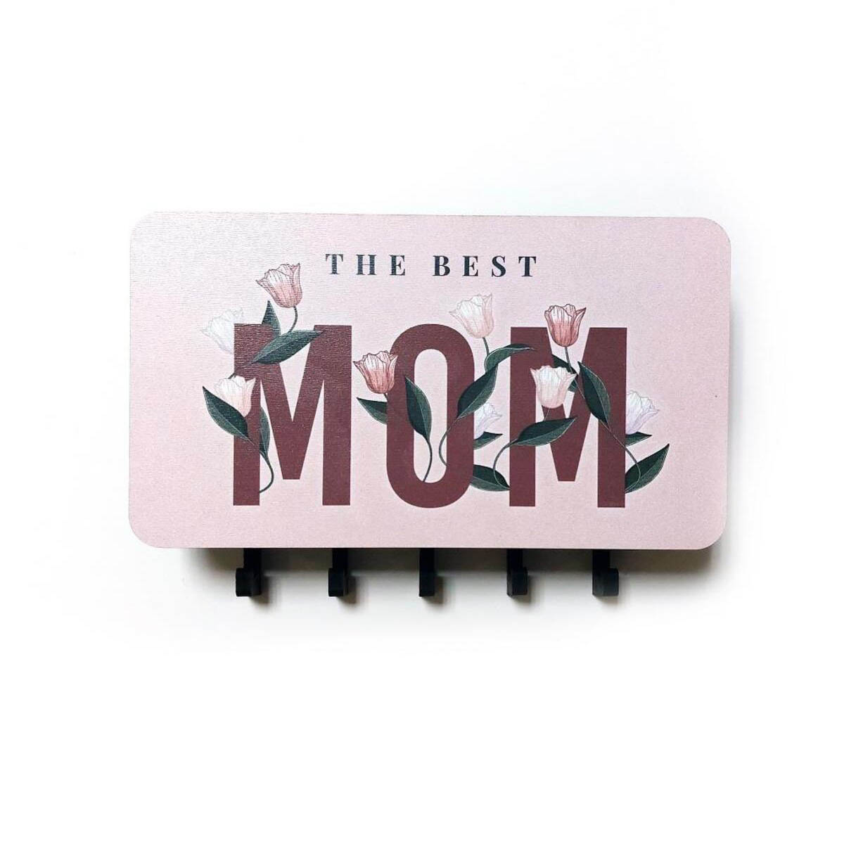 The Best Mom Anne Çiçek Resimli Bölmeli Anahtarlık Askılık Duvar Dekoru