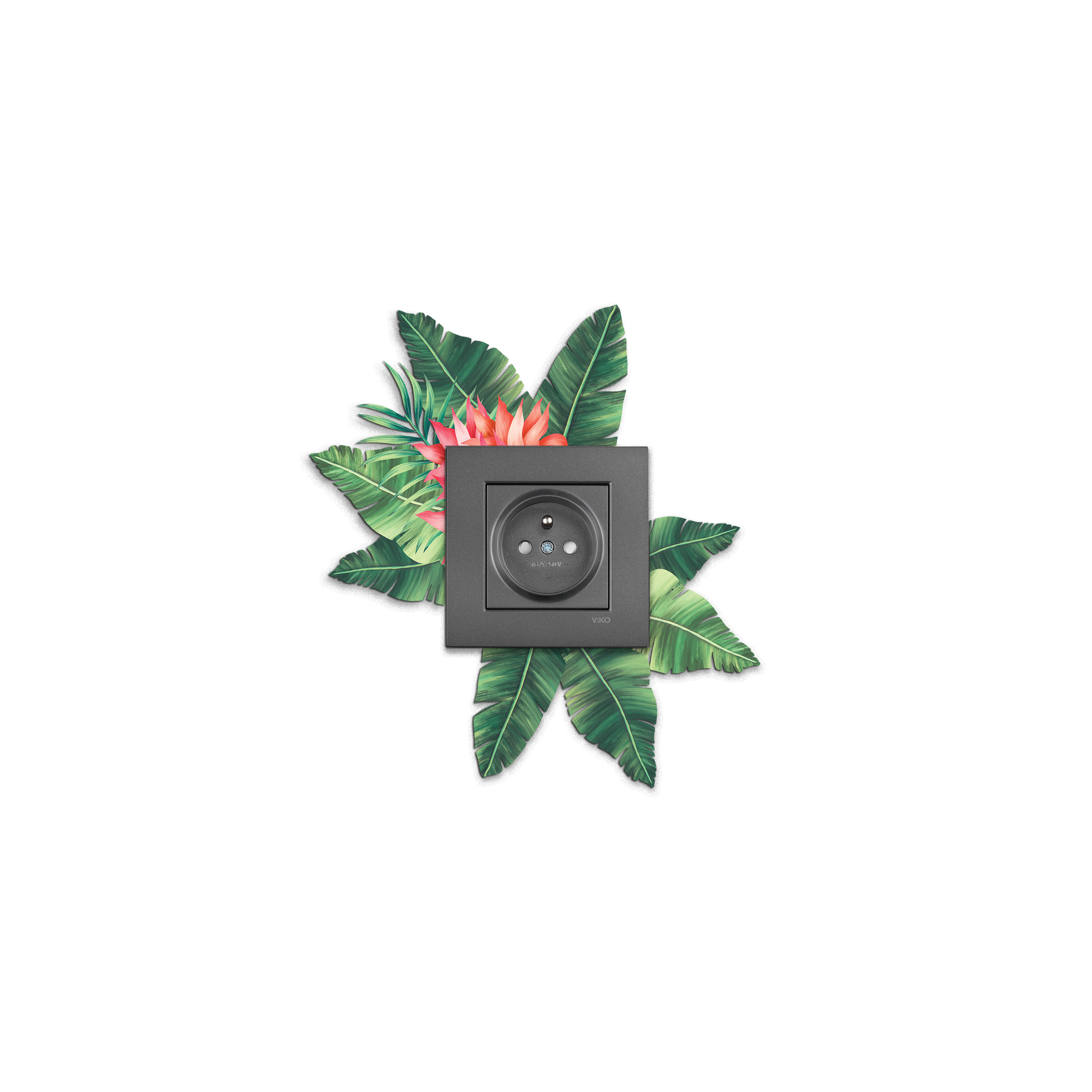 CajuArt Dekoratif Yeşil Çiçek Desenli Ahşap Priz Anahtar Sticker Dekor