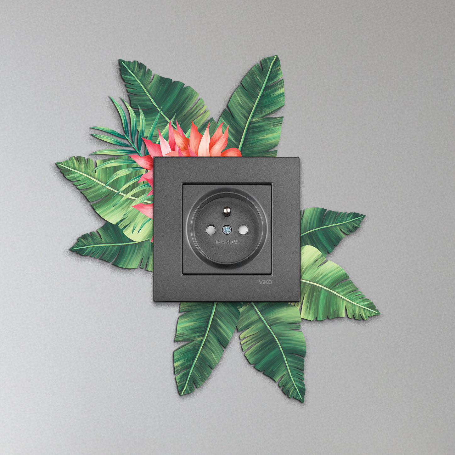 CajuArt Dekoratif Yeşil Çiçek Desenli Ahşap Priz Anahtar Sticker Dekor