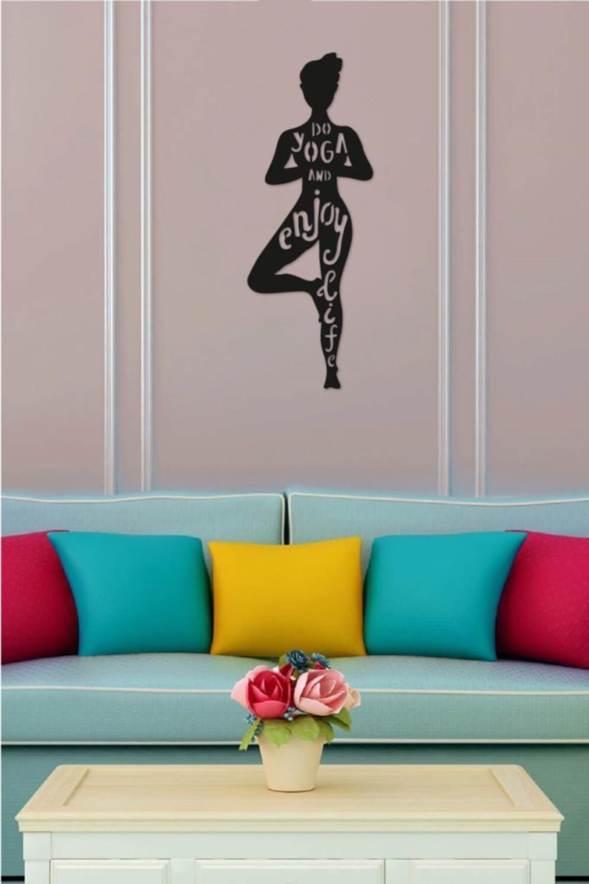 Yoga Fitness Temalı Ahşap Duvar Tablo 60 Cm Duvar Dekoru